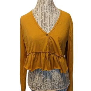 COPY - Project T Social Urban Outfitters Gold Ruffeled Sz L Long Sleeved Crop T…